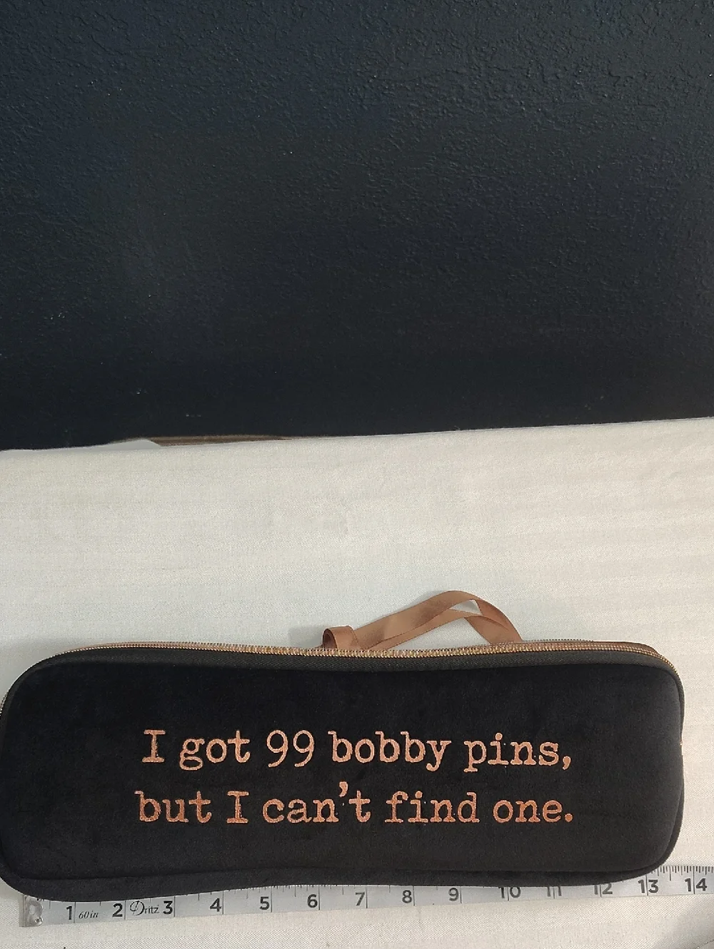 Travel Black Velvet Straightener Accessory Case Heat Resistant Rose Gold Text